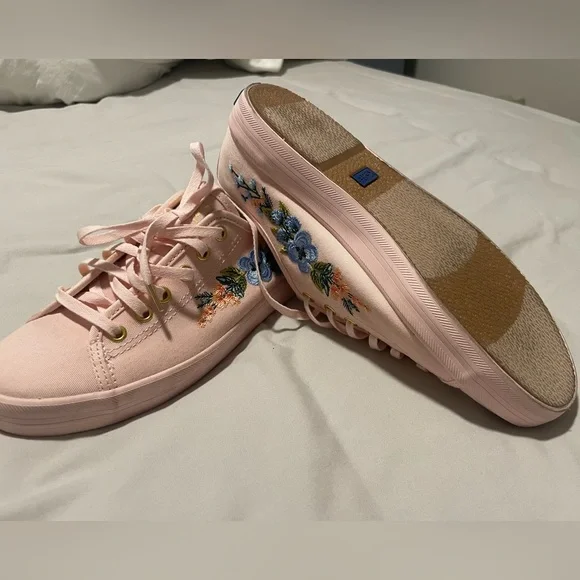 Keds x Rifle Paper Co Sneaker Women's Size 7.5 Pink Embroidered Floral Flower - Picture 10 of 10